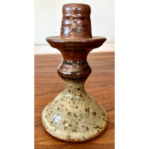 Vintage Pair of Handmade Stoneware Glazed Candlestick Holders Signed Hanson - Picture 12 of 15